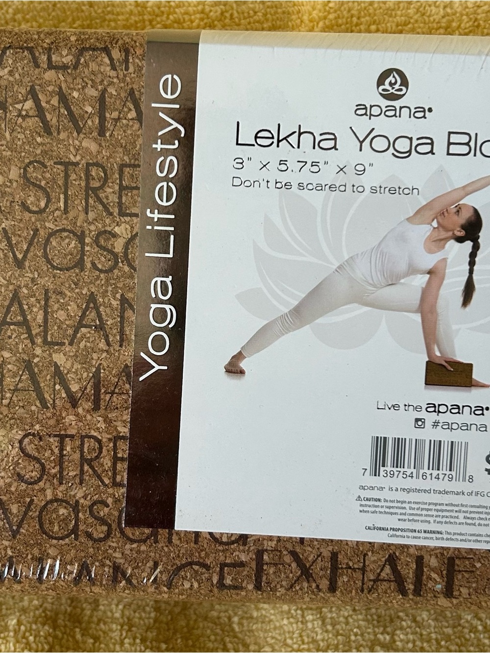 Apana Cork Yoga Block with Brown and White Label